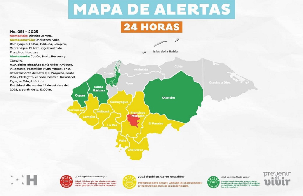 Copeco amplía alerta roja en el DC y mantiene a 9 departamentos en amarilla